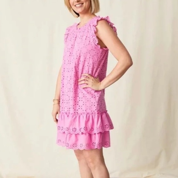 Matilda Jane Purple Pink Eyelet Shift Into Spring Dress Ruffle Sleeve Size Small - Picture 1 of 10